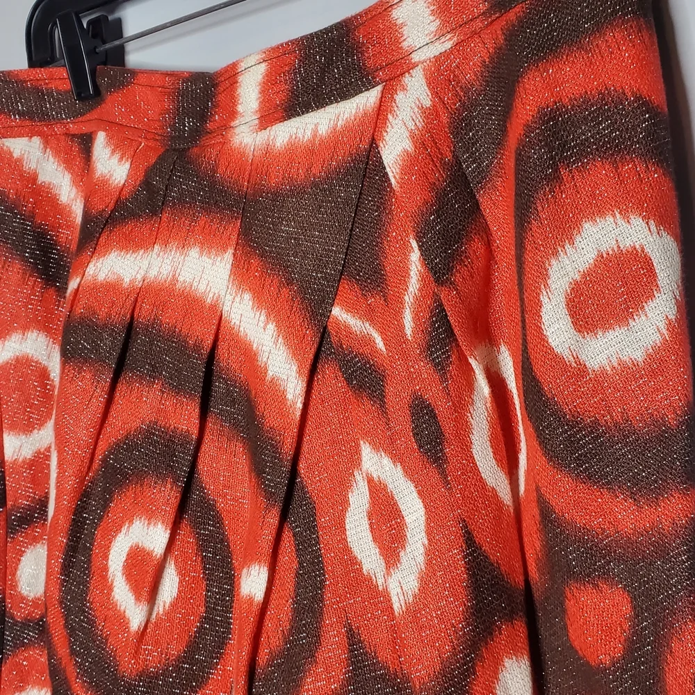 Tory Burch Metallic Ikat Linen Jemima‎ Tulip Skirt Size 12 island red
